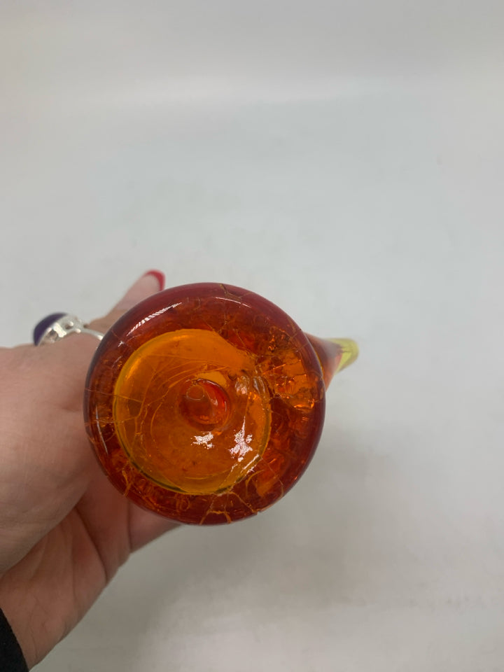 BLOWN ORANGE CRACKLE GLASS SMALL PITCHER.