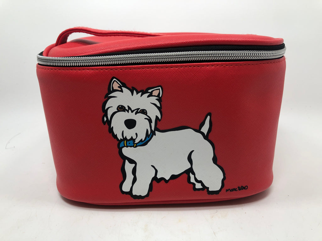 MARC TETRO WHITE DOG RED MAKEUP BAG.