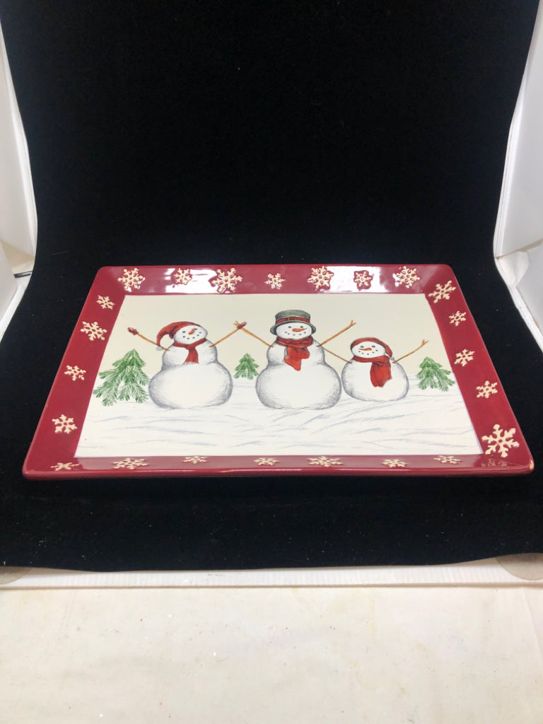 SNOWMAN PLATTER W/RED BORDER.
