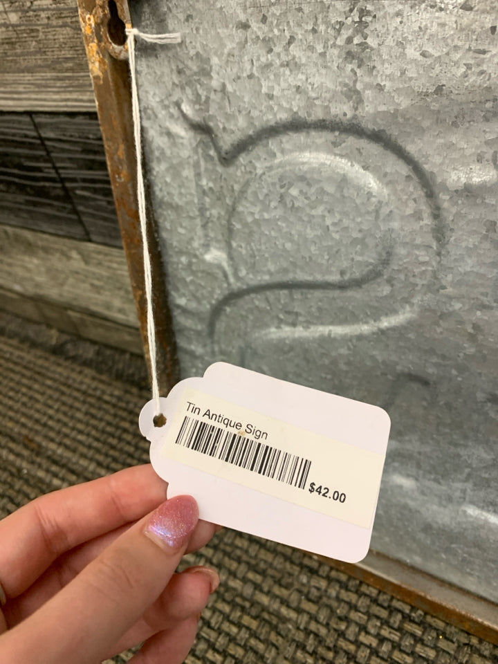 "ANTIQUES" METAL SIGN.