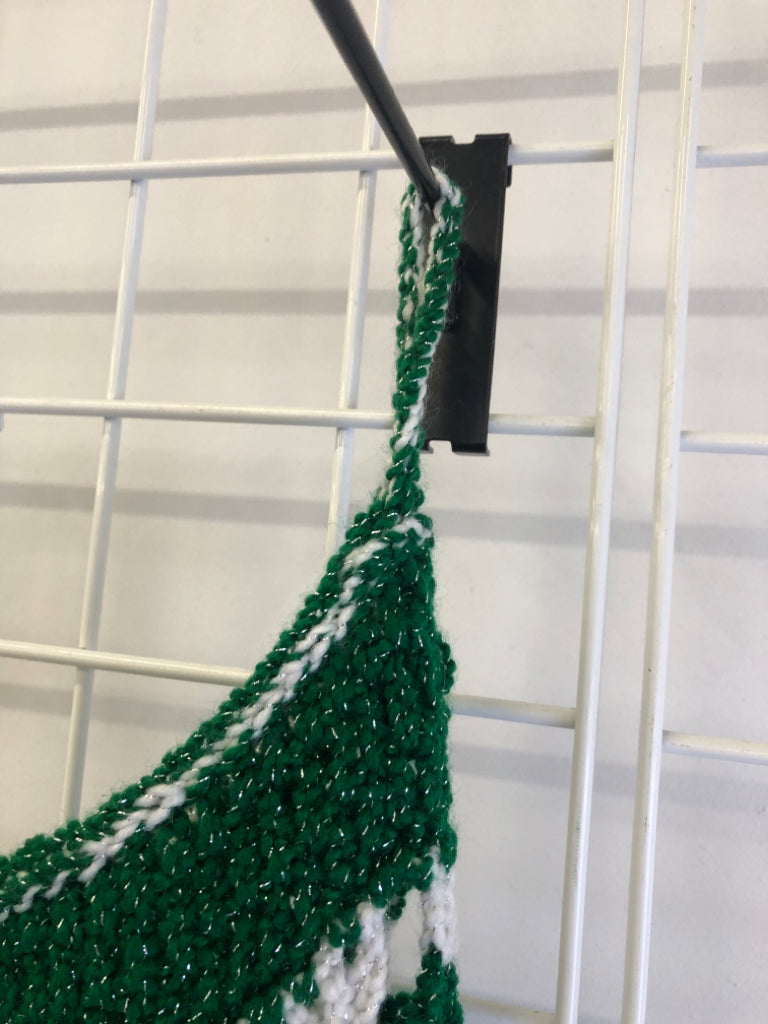 GREEN/WHITE CROCHET STOCKING.