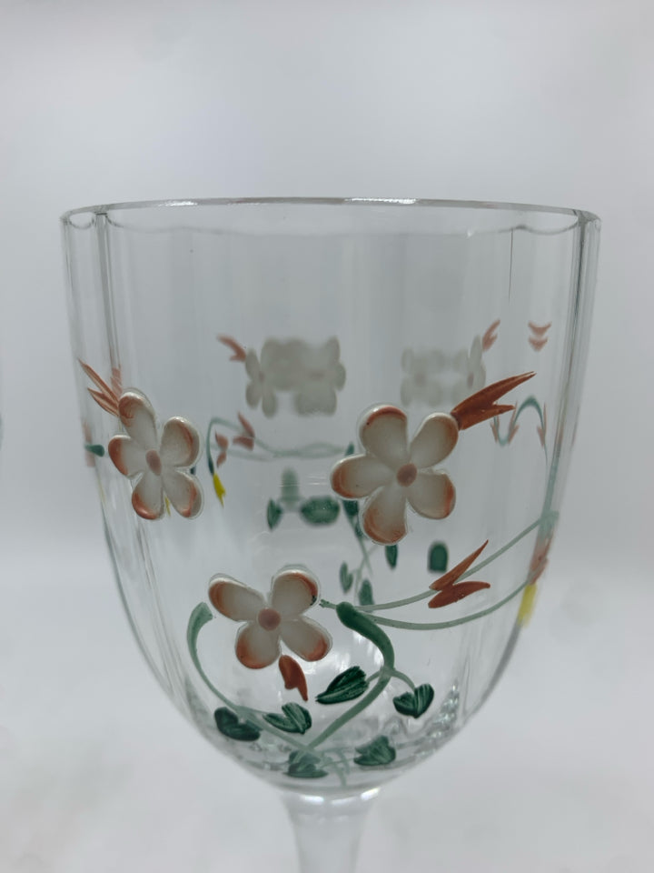 2 WHITE DAISY EMBOSSED WINE GLASSES.