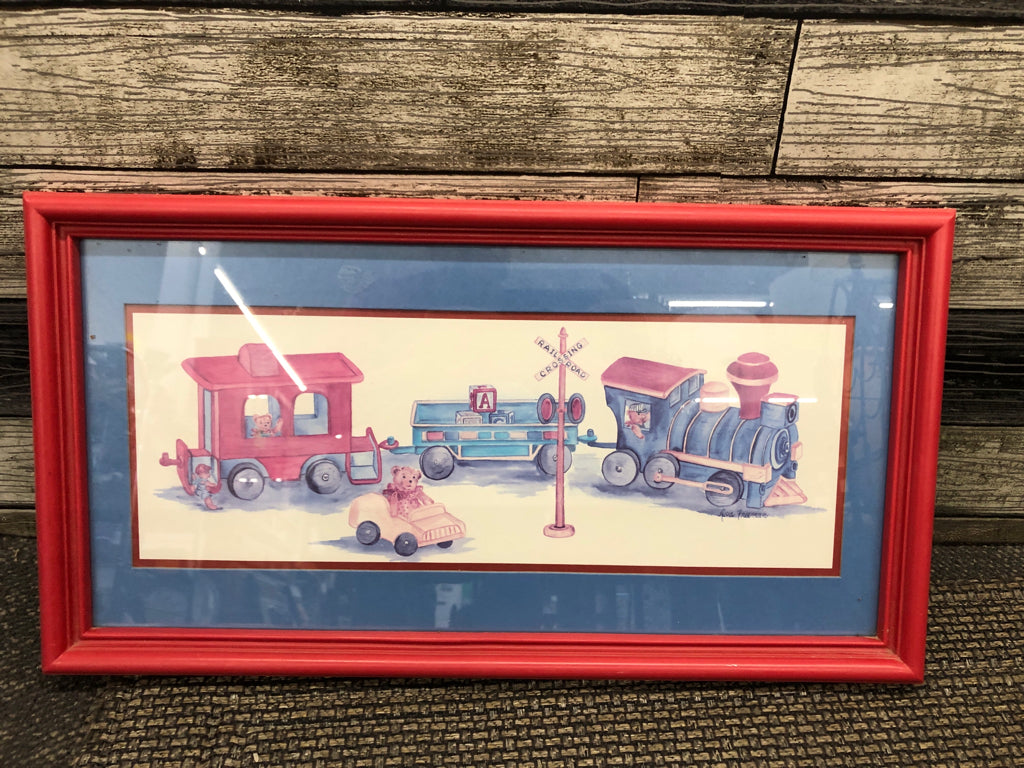 RED FRAME TRAIN CHILDREN'S WALL HANGING.