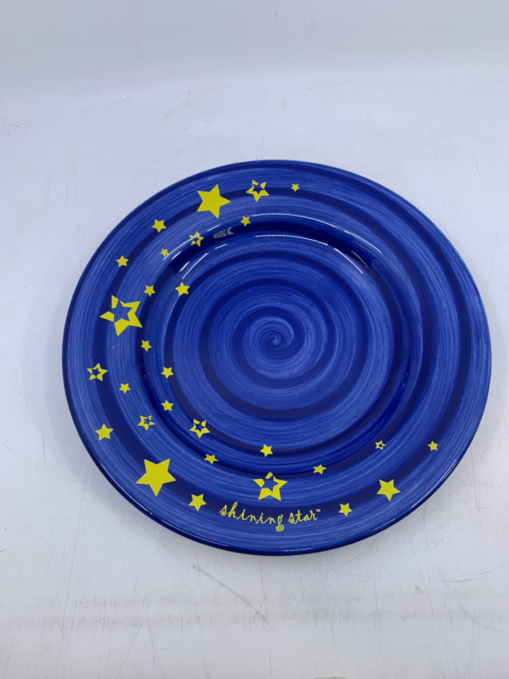 DARK BLUE CERAMIC PLATE W/ YELLOW STARS.