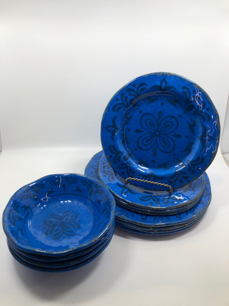 12PC BLUE MELAMINE DISH SET SRV FOR 4.