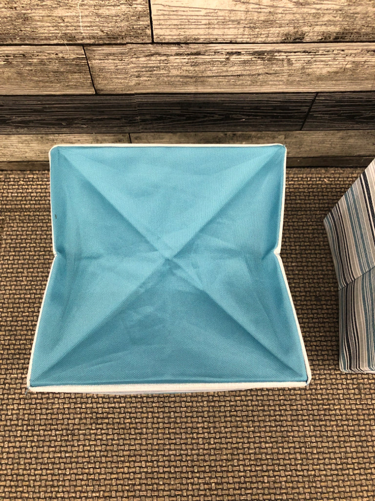 2 BLUE/TEAL FABRIC STORAGE BOXES.