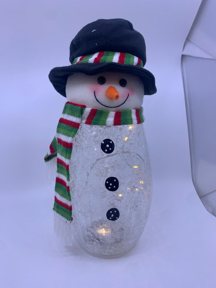 CRACKLE GLASS LIGHT UP SNOWMAN.