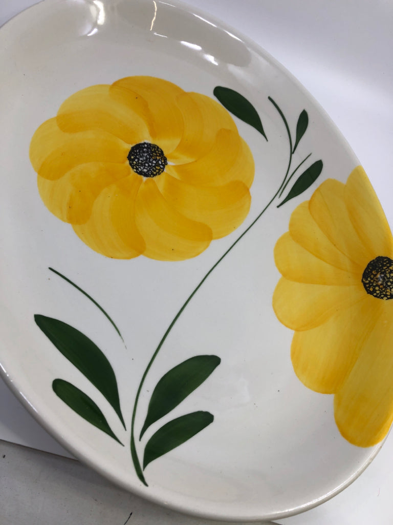 OVAL BRIGHT YELLOW FLOWERS CERAMIC PLATE.