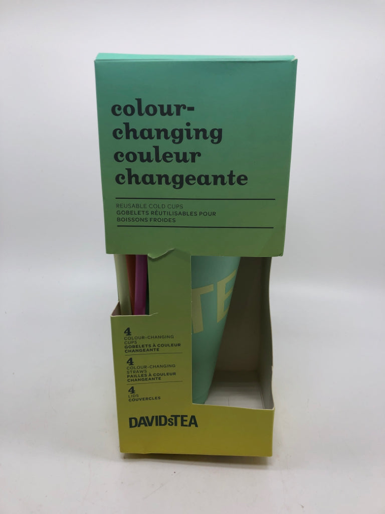 NIB DAVIDS TEA COLOUR CHANGING REUSABLE COLD CUPS.