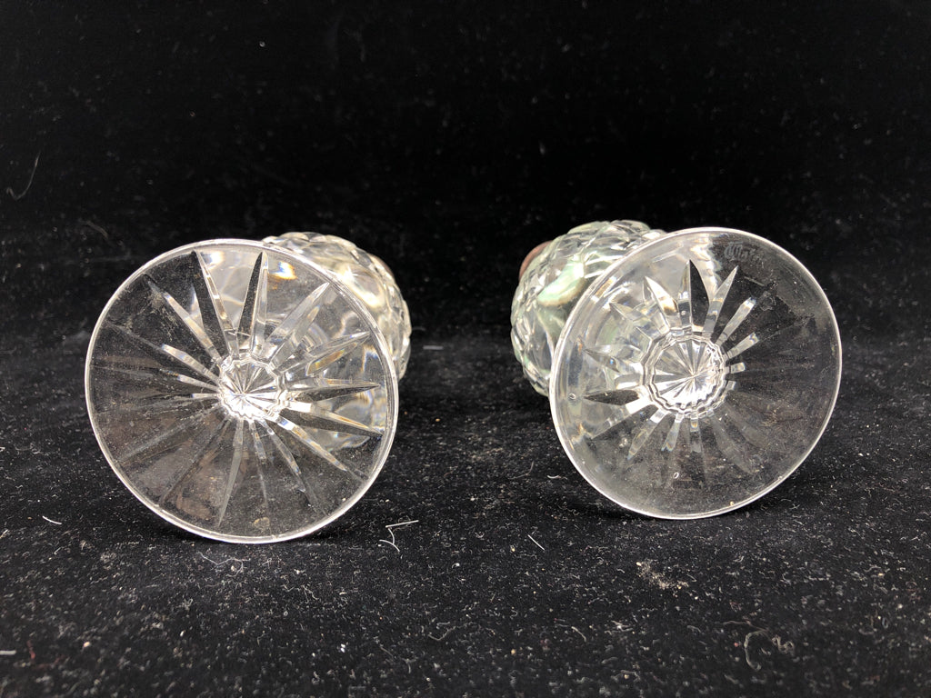 WATERFORD LISMORE FOOTED CRYSTAL SALT AND PEPPPER SHAKERS.