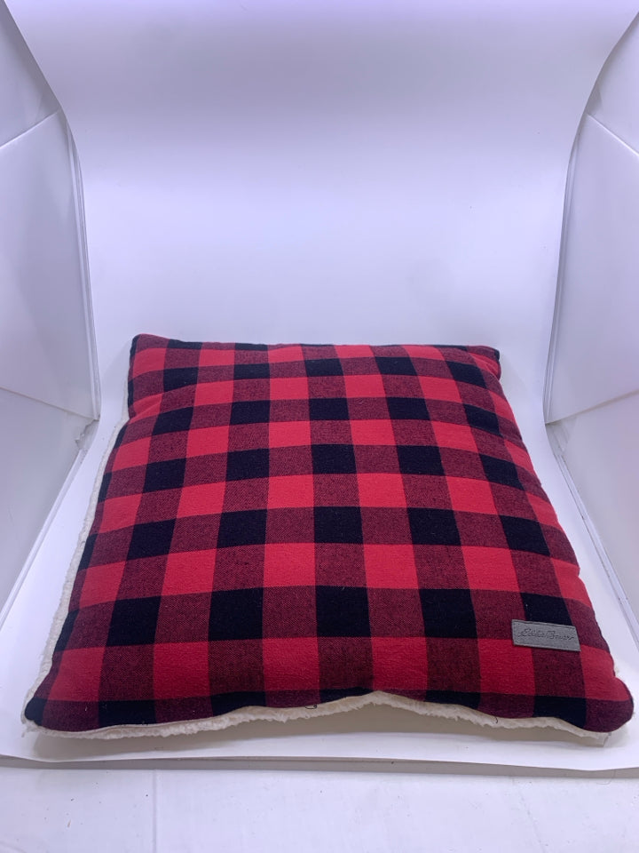 EDDIE BAUER BUFFALO PLAID, WHITE SHERPA PILLOW.