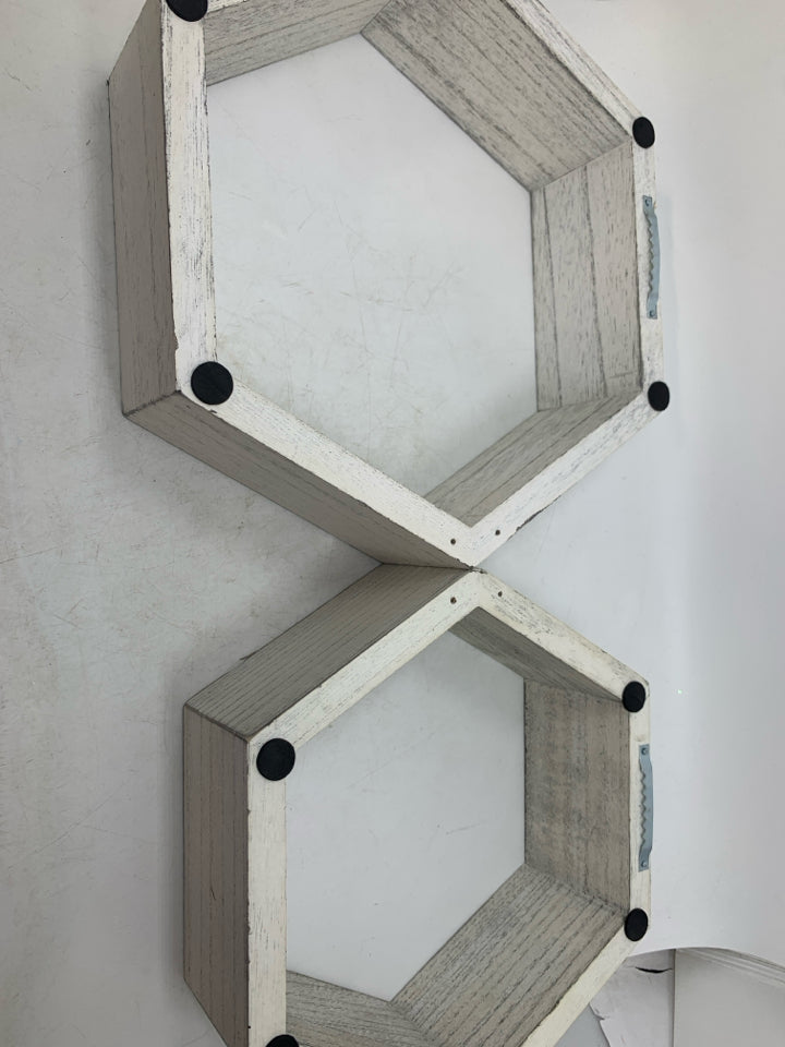 2 DISTRESSED OCTAGON SHELVES.