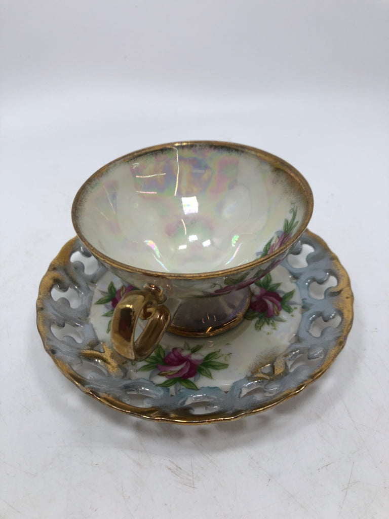 VTG DELCORONADO GOLD DETAILED FLORAL CUP/SAUCER.