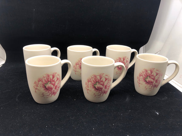 6 GIBSON ELITE PINK FLORAL MUGS.