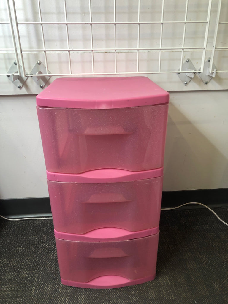 PINK SPARKLE 3 DRAWER PLASTIC ORGANIZER.