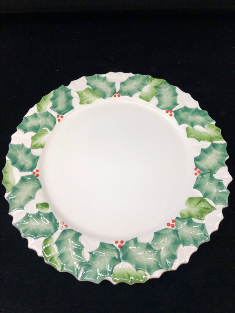 ROUND WHITE HOLLY SERVING PLATTER.