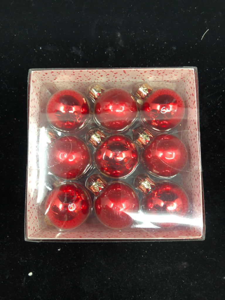 NIB 27 RED GLASS ORNAMENTS.