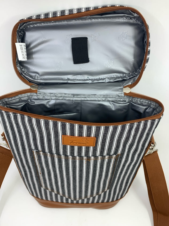 NEW TIPPINIA TRAVEL WINE COOLER STRIPES/FAUX LEATHER.