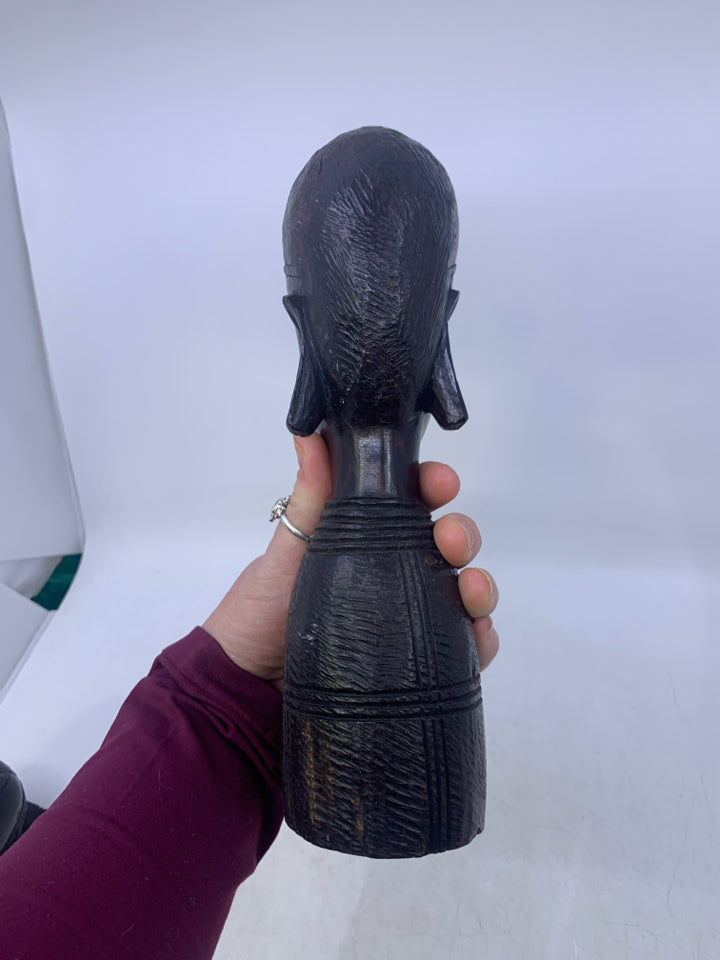 HEAVY BLACK CARVED WOOD HEAD/BUST FOLK ART.