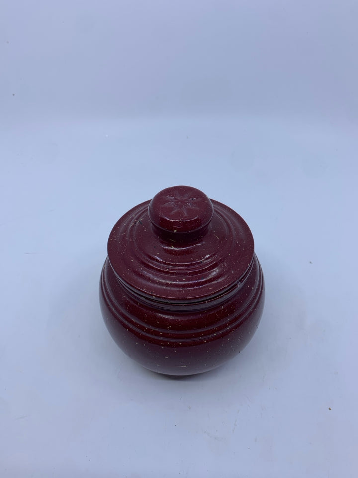 RED SPECKLED CANISTER/ SUGAR BOWL.