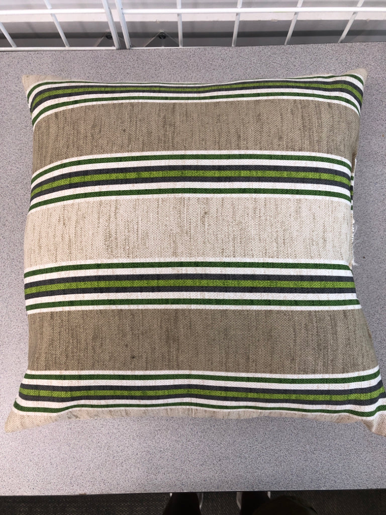 GREEN/BROWN STRIPE PILLOW.