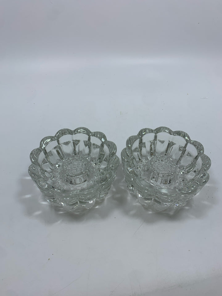 2 CUT GLASS BUBBLE CANDLE HOLDERS.