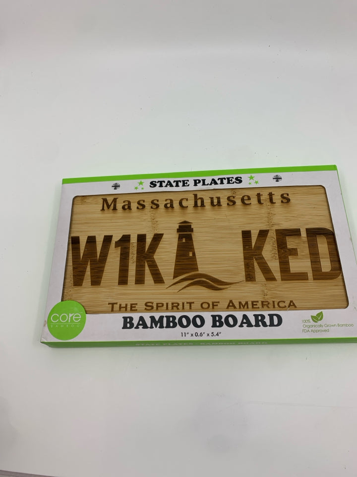 NIB MASS STATE PLATE BAMBOO BOARD.