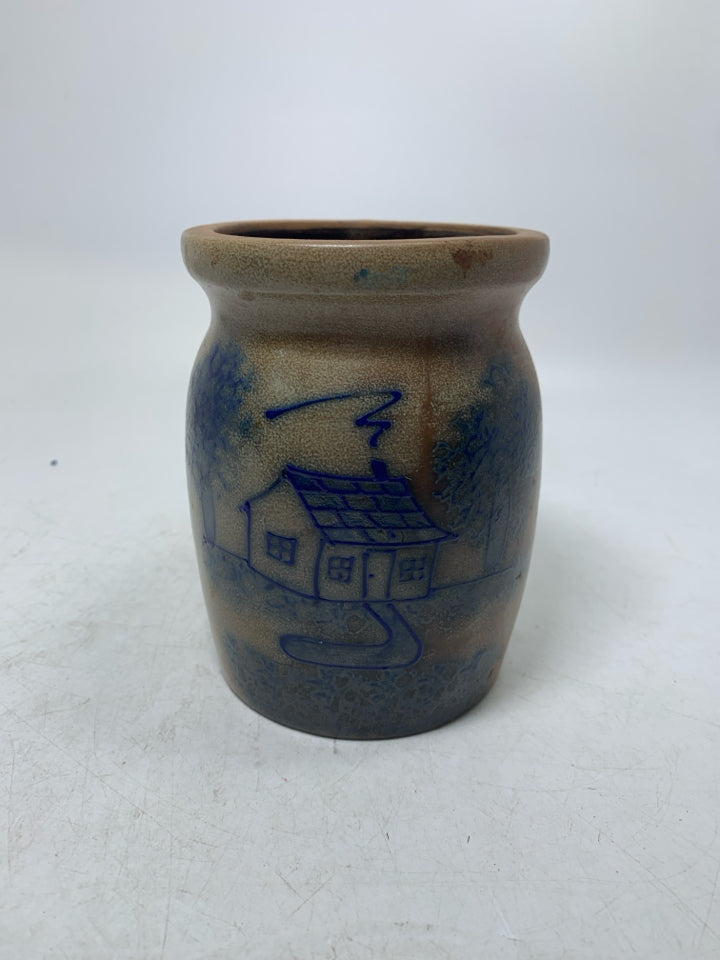 VTG COBALT BLUE COTTAGE SALT GLAZE CROCK 1995.