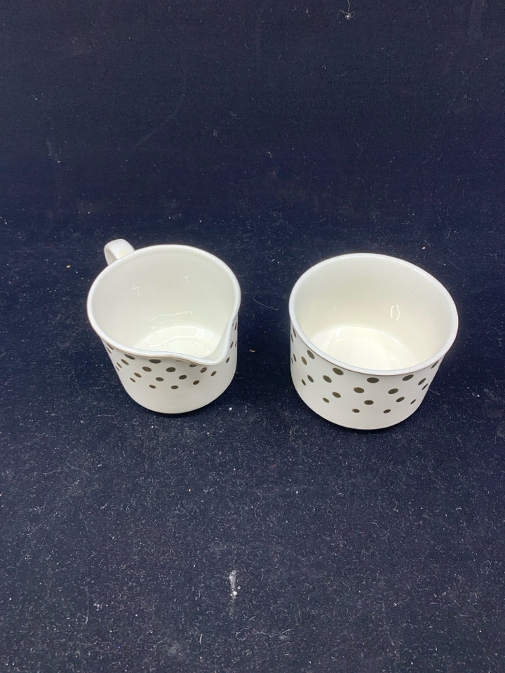 GRACE TEA WARE WHITE W/GOLD DOTS SUGAR AND CREAMER.