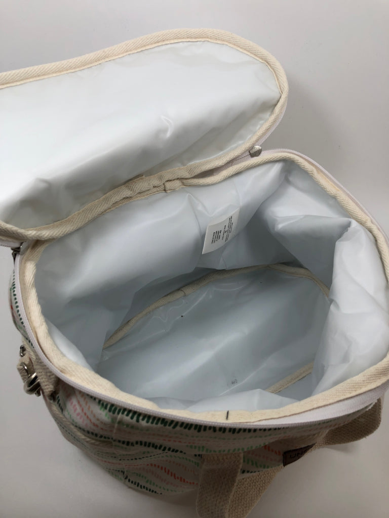 WHITE W/ORANGE GREEN STRIPE COOLER BAG