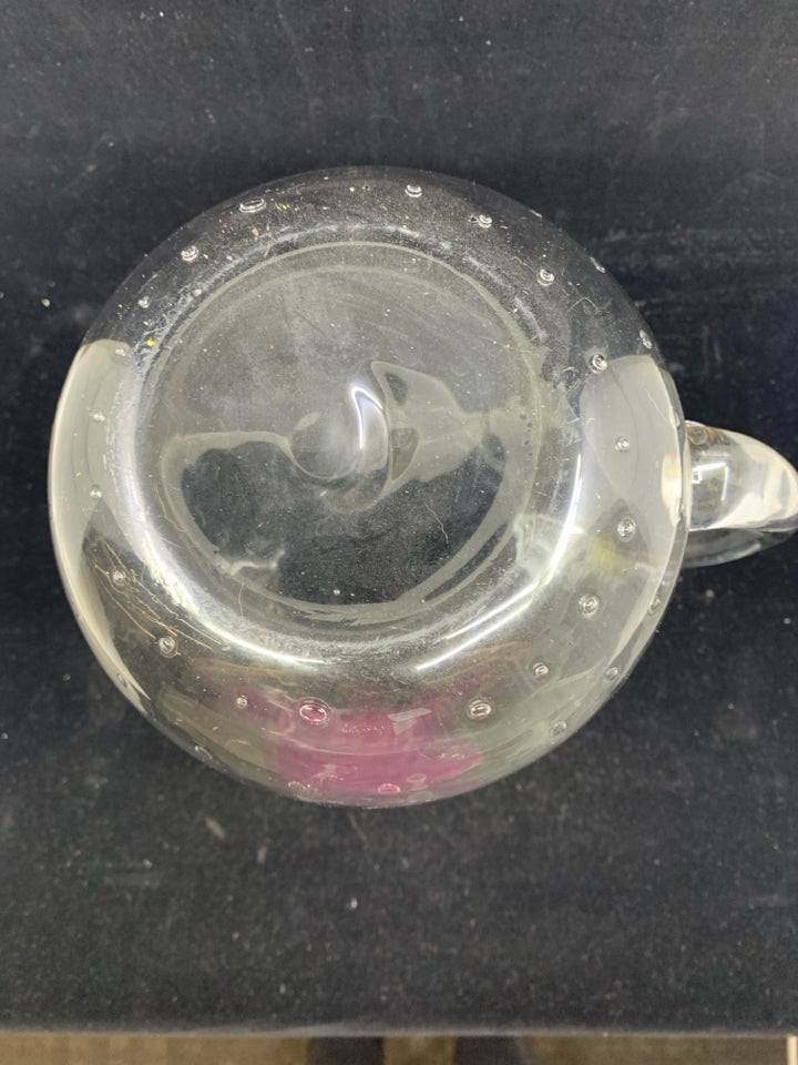 CLEAR GLASS PITCHER W/ CIRCLE DESIGNS.