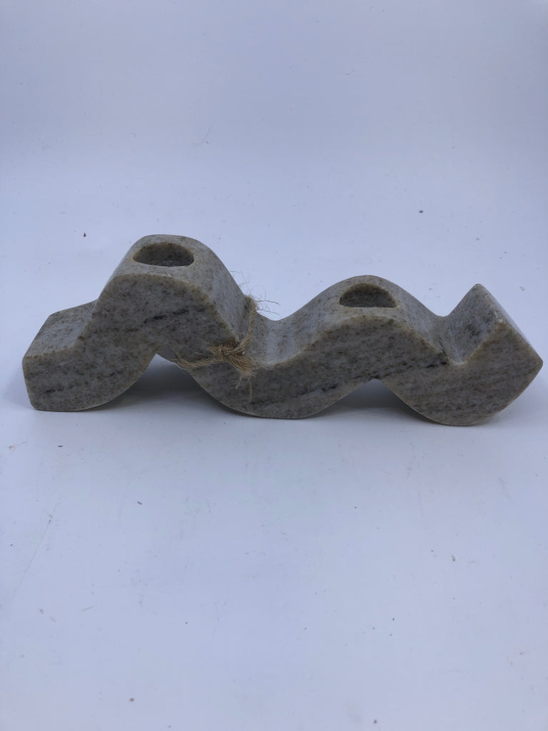2 STONE WAVY TAPER CANDLE HOLDERS.