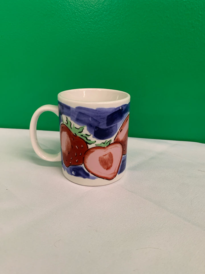 WHITE STRAWBERRY MUG.
