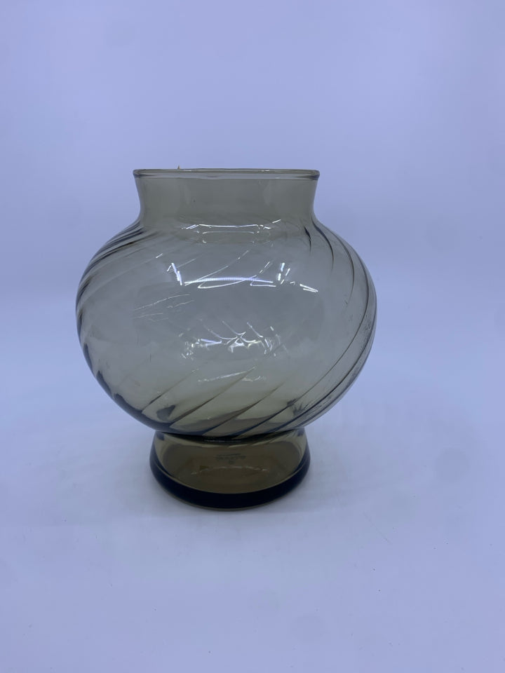 SMOKED GLASS SWIRL VASE.