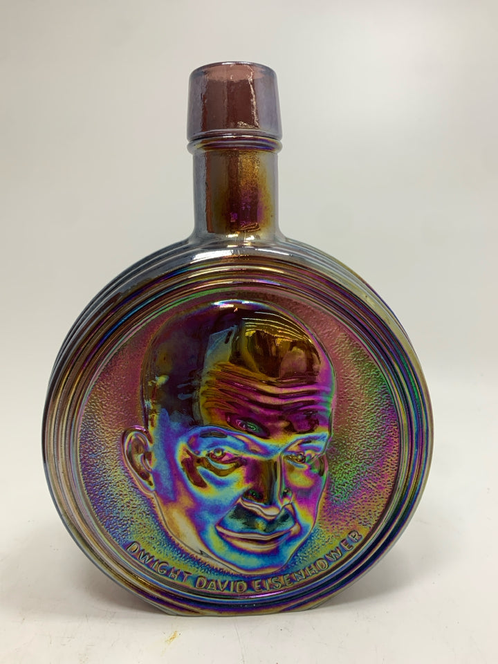 VTG EISENHOWER CARNIVAL GLASS EMPTY BOTTLE.