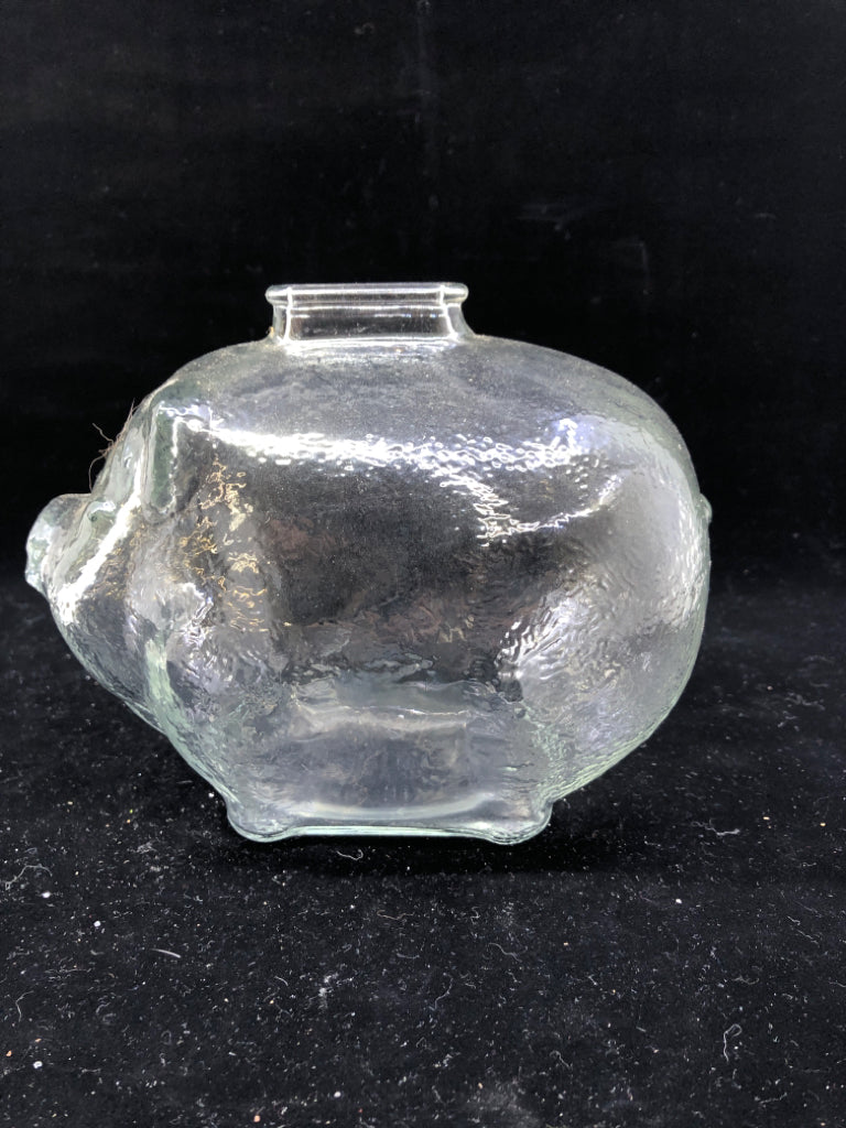 CLEAR GLASS PIGGY BANK.