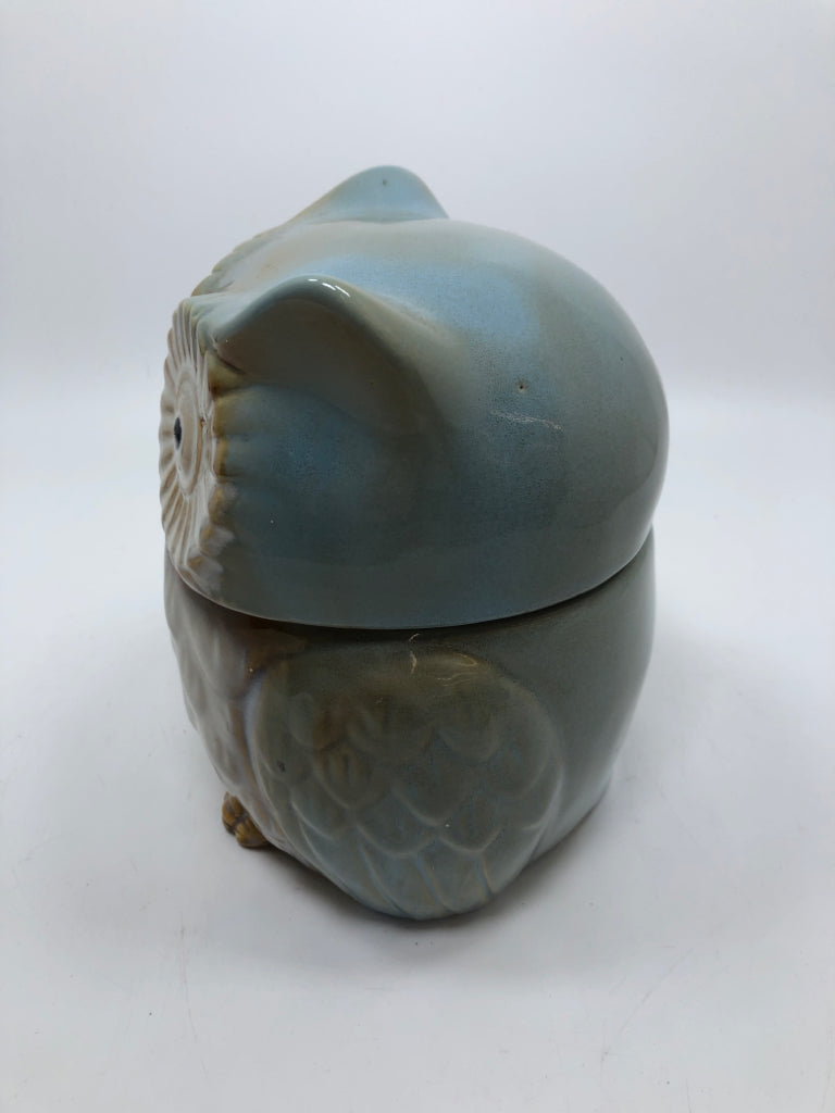 GLAZED OWL CANISTER.