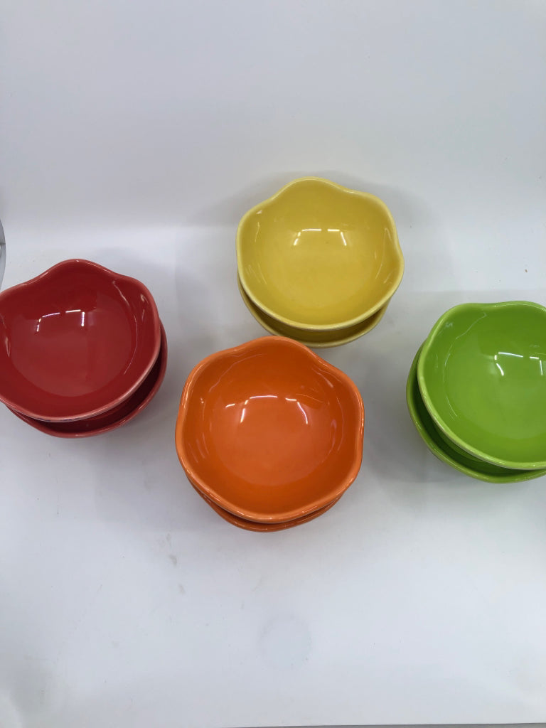 8 FOOTED FRUIT BOWLS MULTI COLORS.