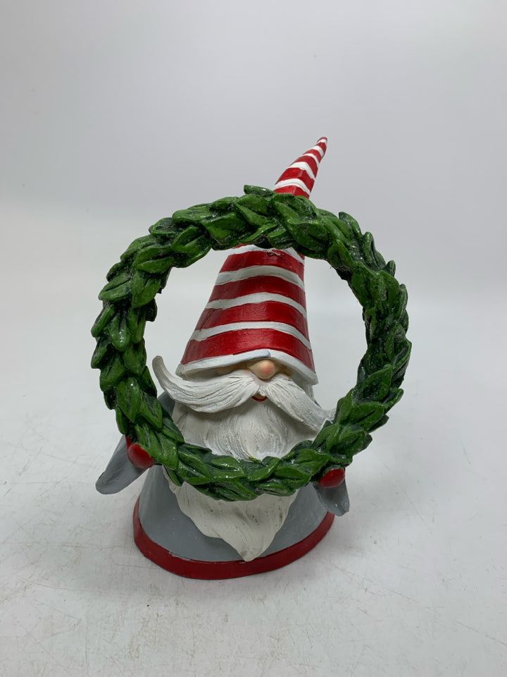 RESIN HOLIDAY GNOME HOLDING WREATH.
