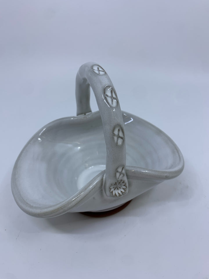 WHITE GLAZED POTTERY BASKET.