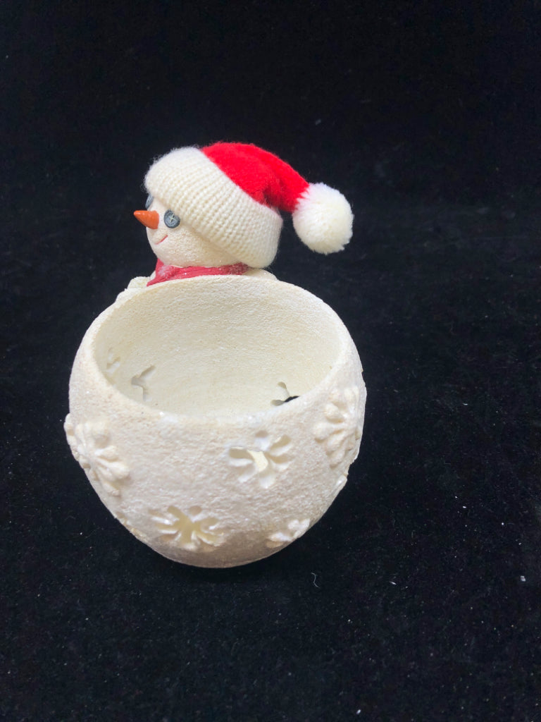 SPARKLE RESIN SNOWMAN W/ PIERCED SNOWFLAKES TEA LIGHT HOLDER DEPARTMENT 56.