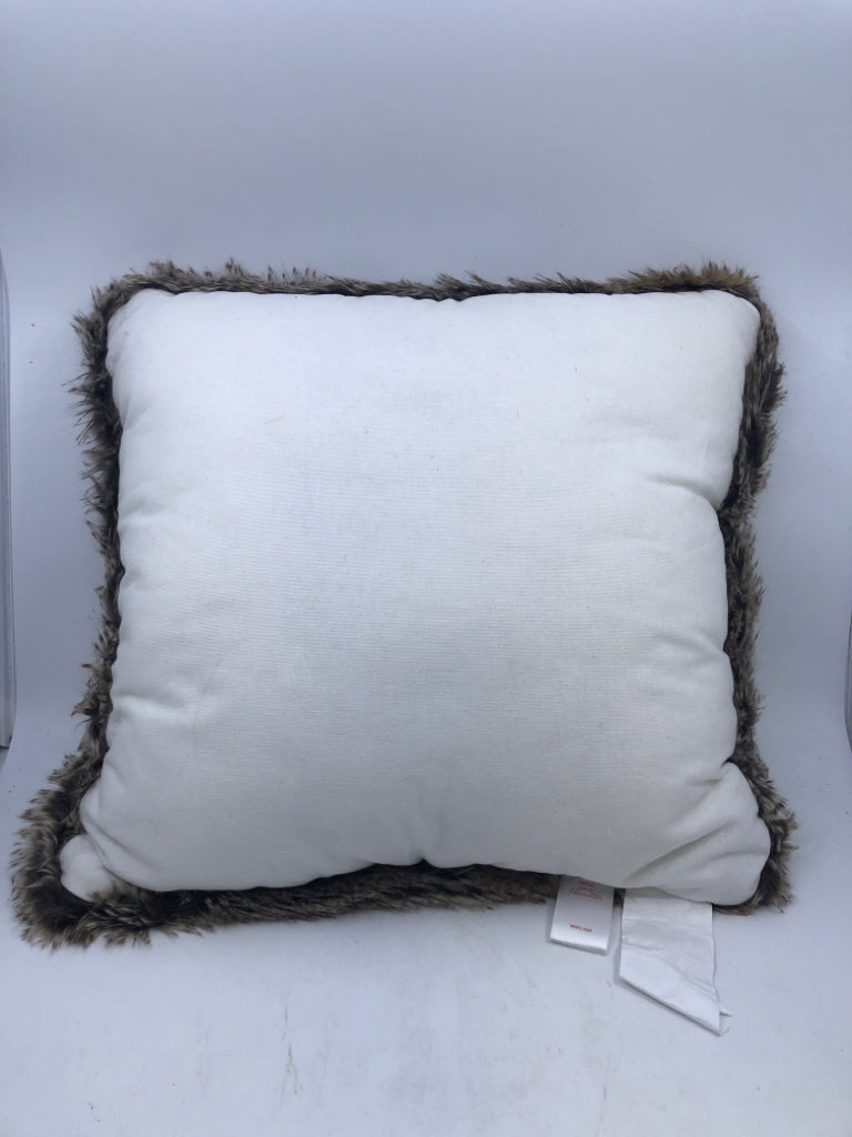 CARDINAL, FAUX FUR FRINGE ACCENT PILLOW.
