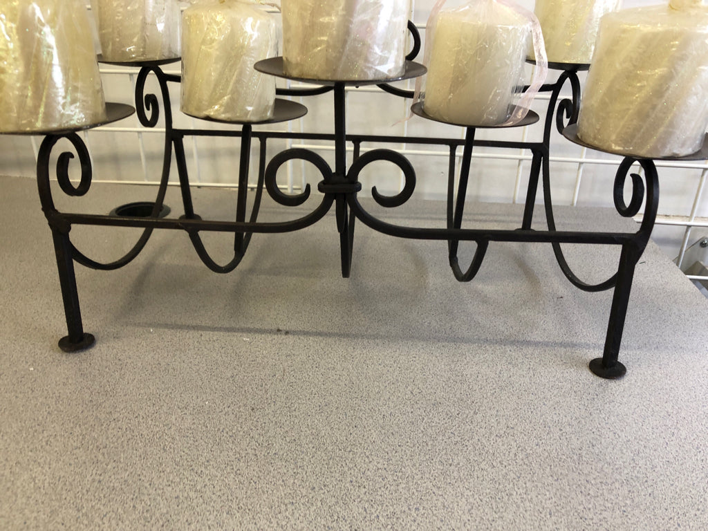 HEAVY METAL 8 SLOT PILLAR CANDLE FIREPLACE INSERT W/ CANDLES.