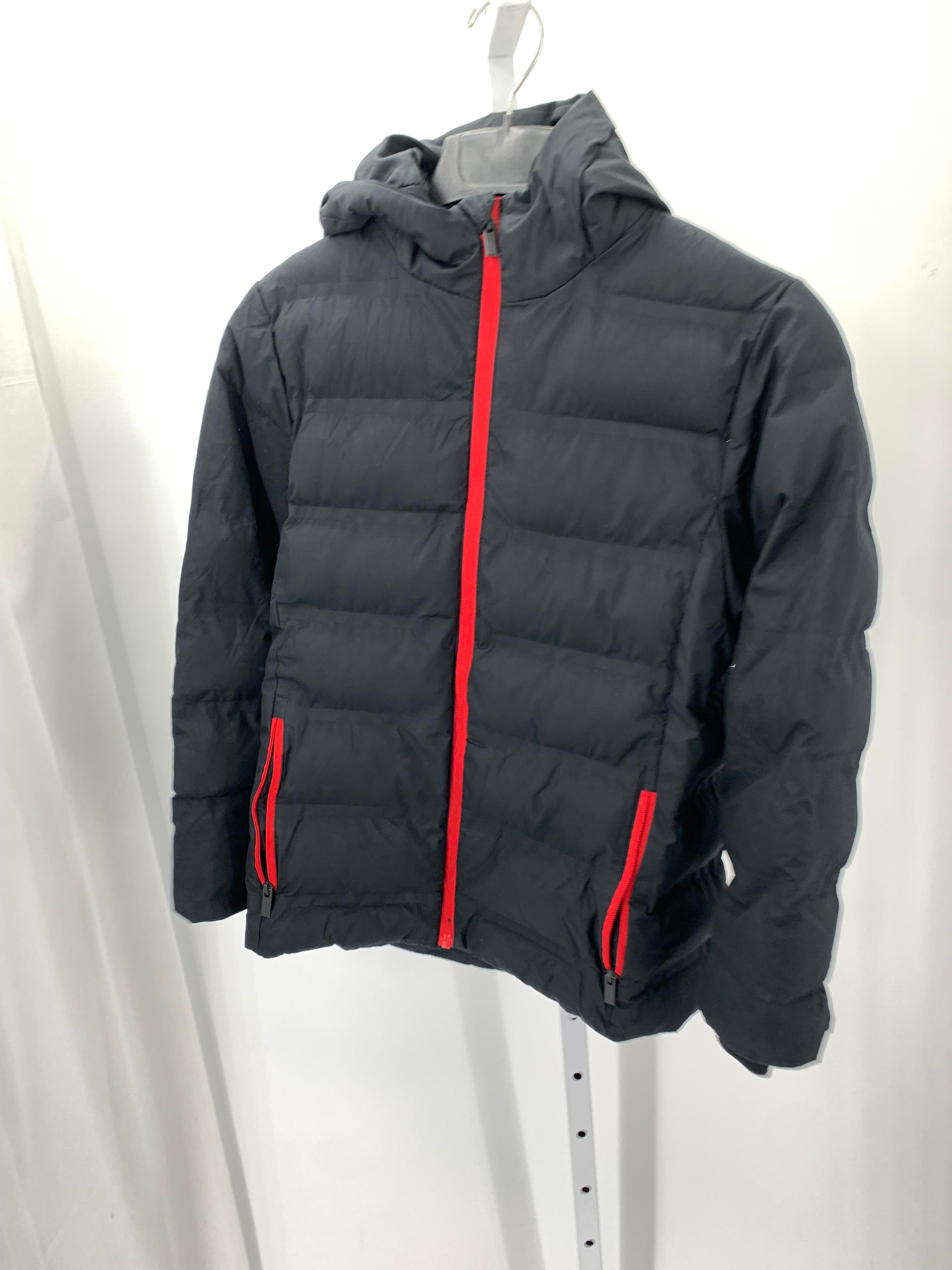 RED HOODED ZIP PUFF JACKET.