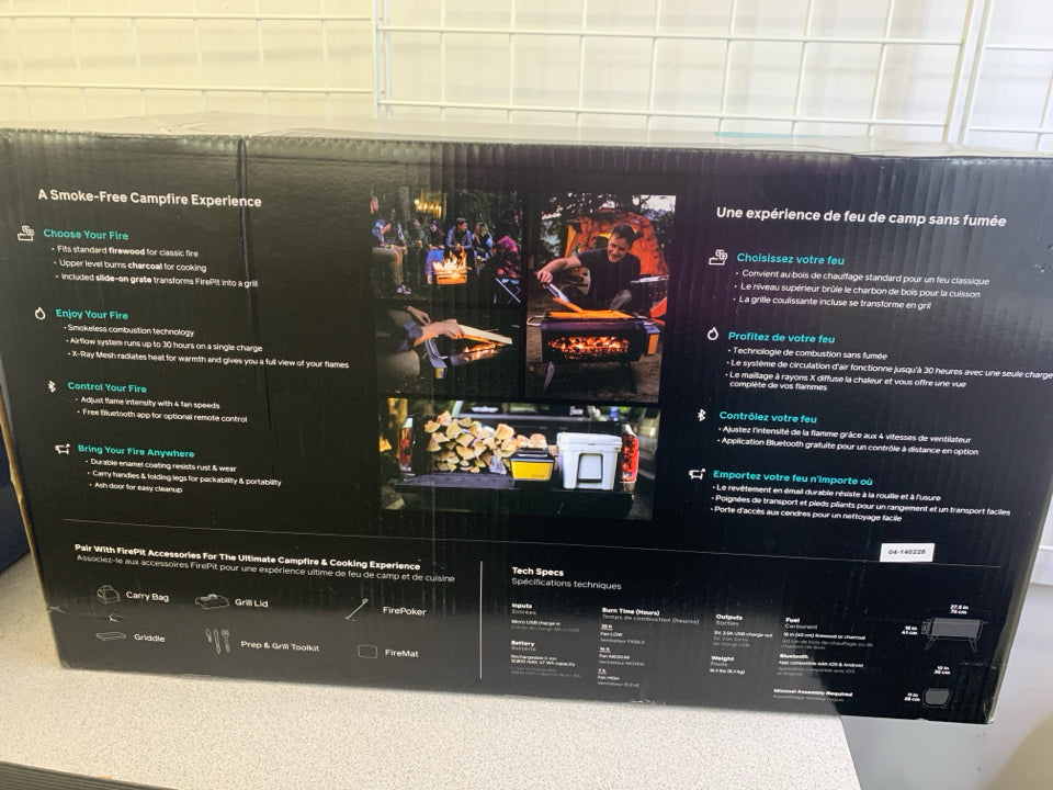 NIB BIOLITE FIREPIT + WOOD AND CHARCOAL-BURNING FIRE PIT