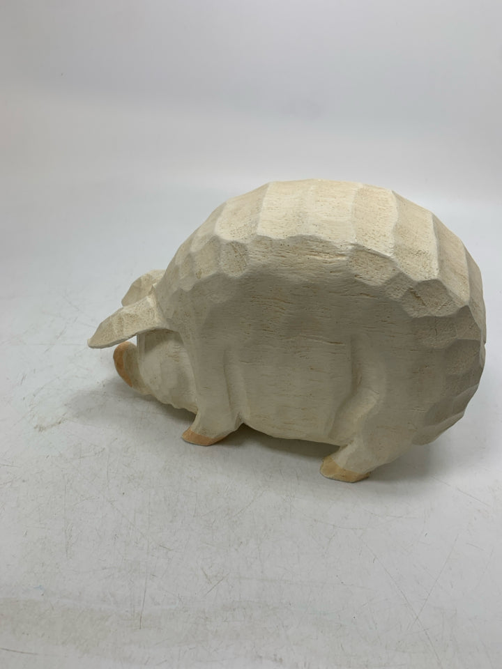 WOOD CARVED WHITE TEXTURED PIG.