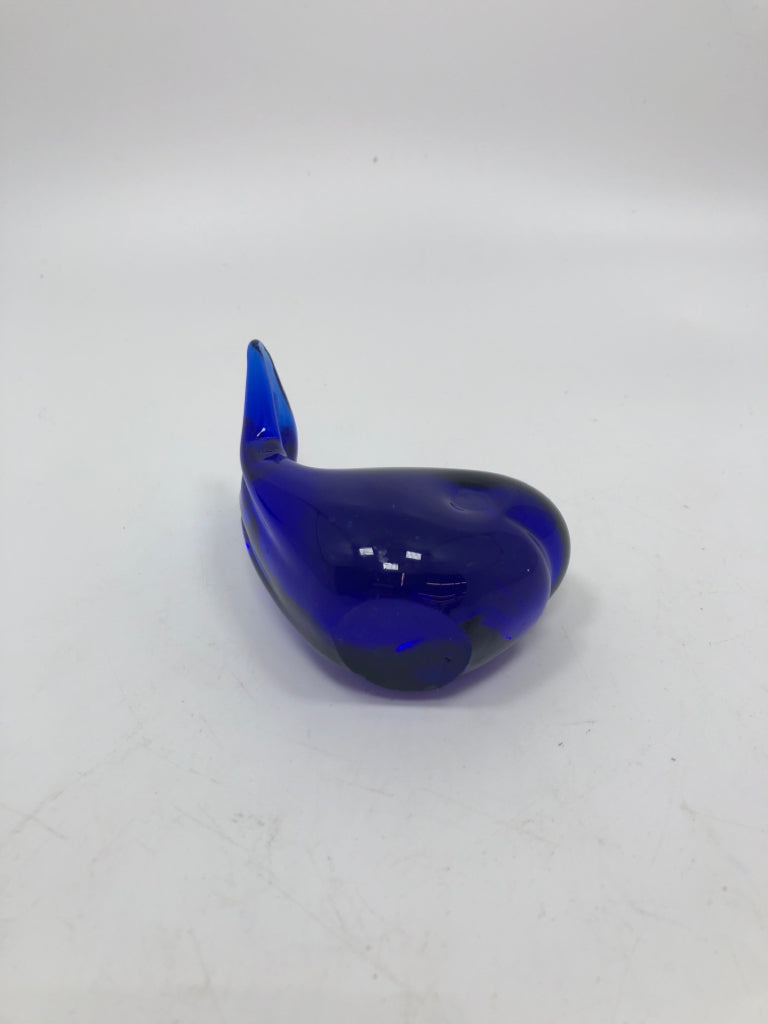 COBALT BLUE GLASS WHALE FIGURE.
