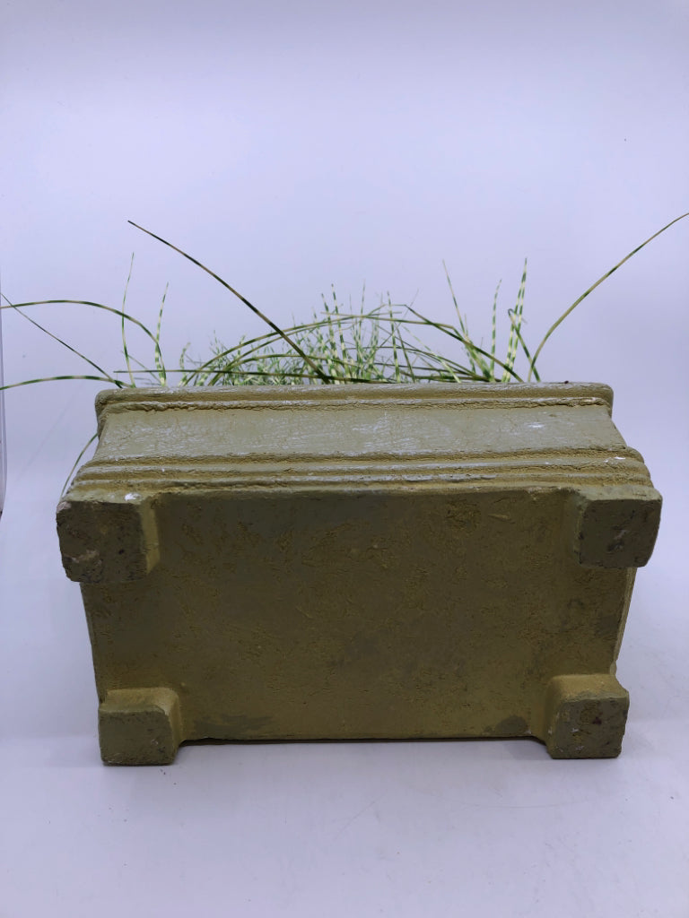 FAUX ZEBRA GRASS IN GREEN PLANTER.