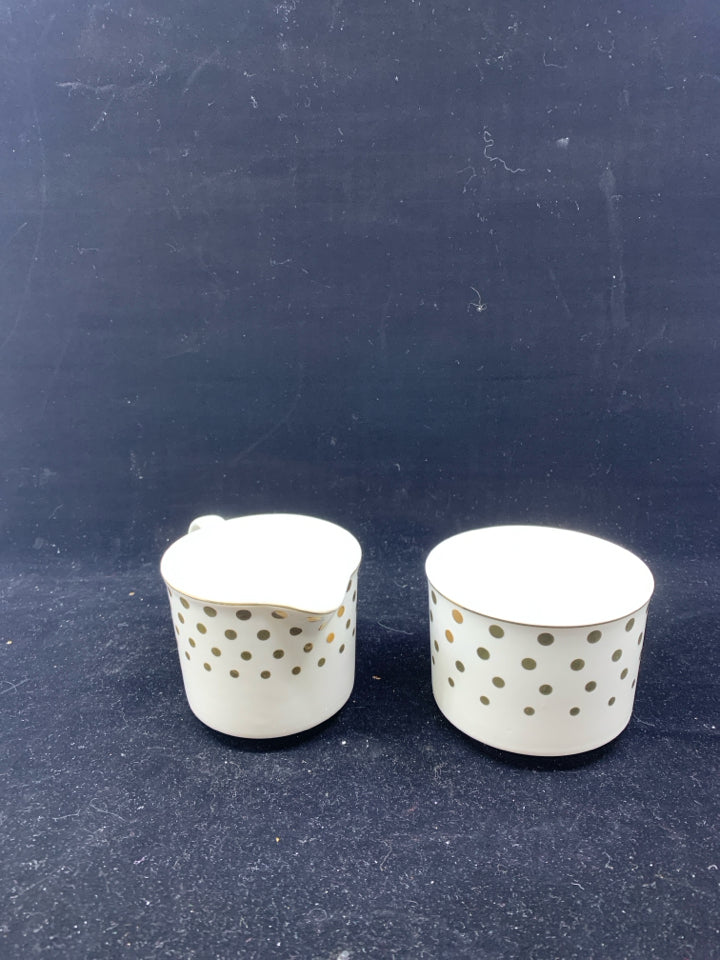 GRACE TEA WARE WHITE W/GOLD DOTS SUGAR AND CREAMER.