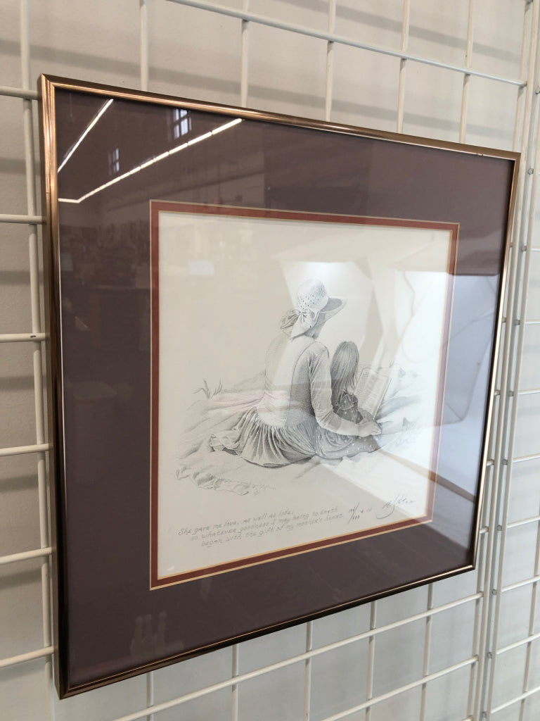 MOTHER DAUGHTER SKETCH ROBERT SEXTON FRAMED PRINT.